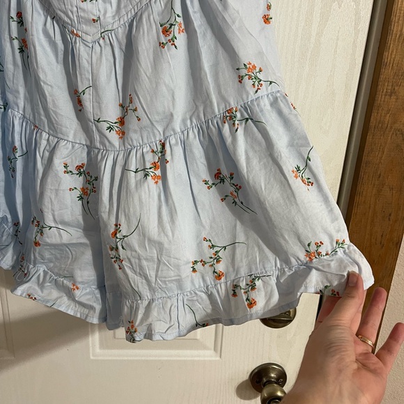 Wild Fable Women’s Button Front Tiered Romper - Light Aqua with Florals - Picture 4 of 11